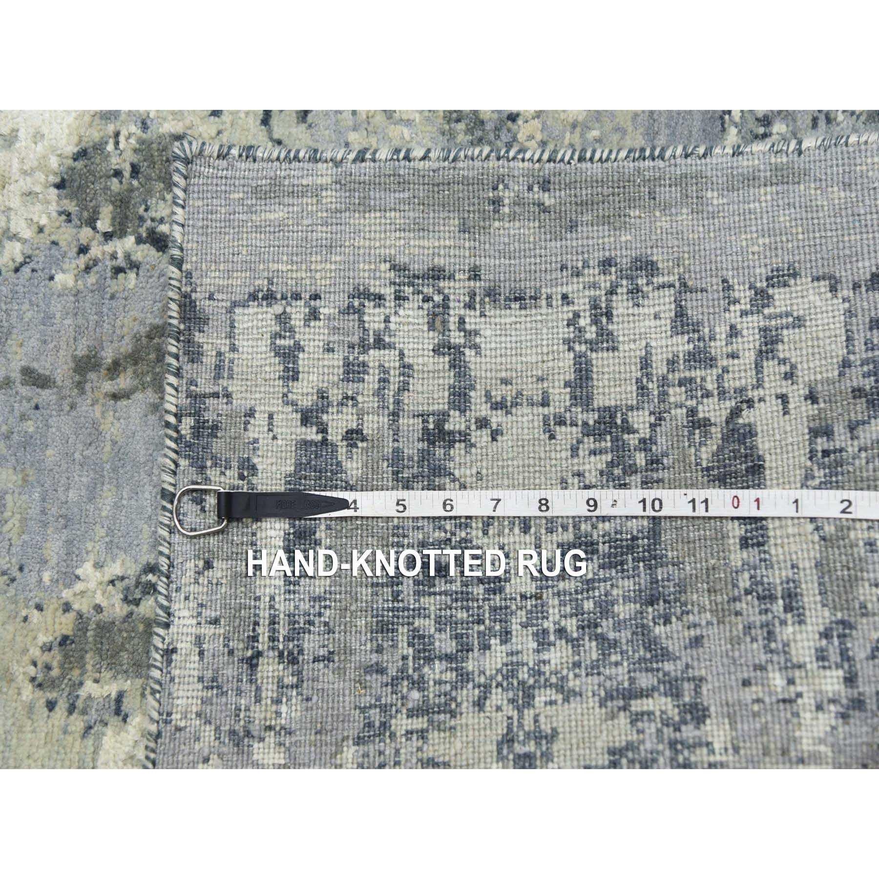Charcoal Gray Wool and Silk Denser Weave Persian Knot Hand Knotted Square Rug For Sale 4
