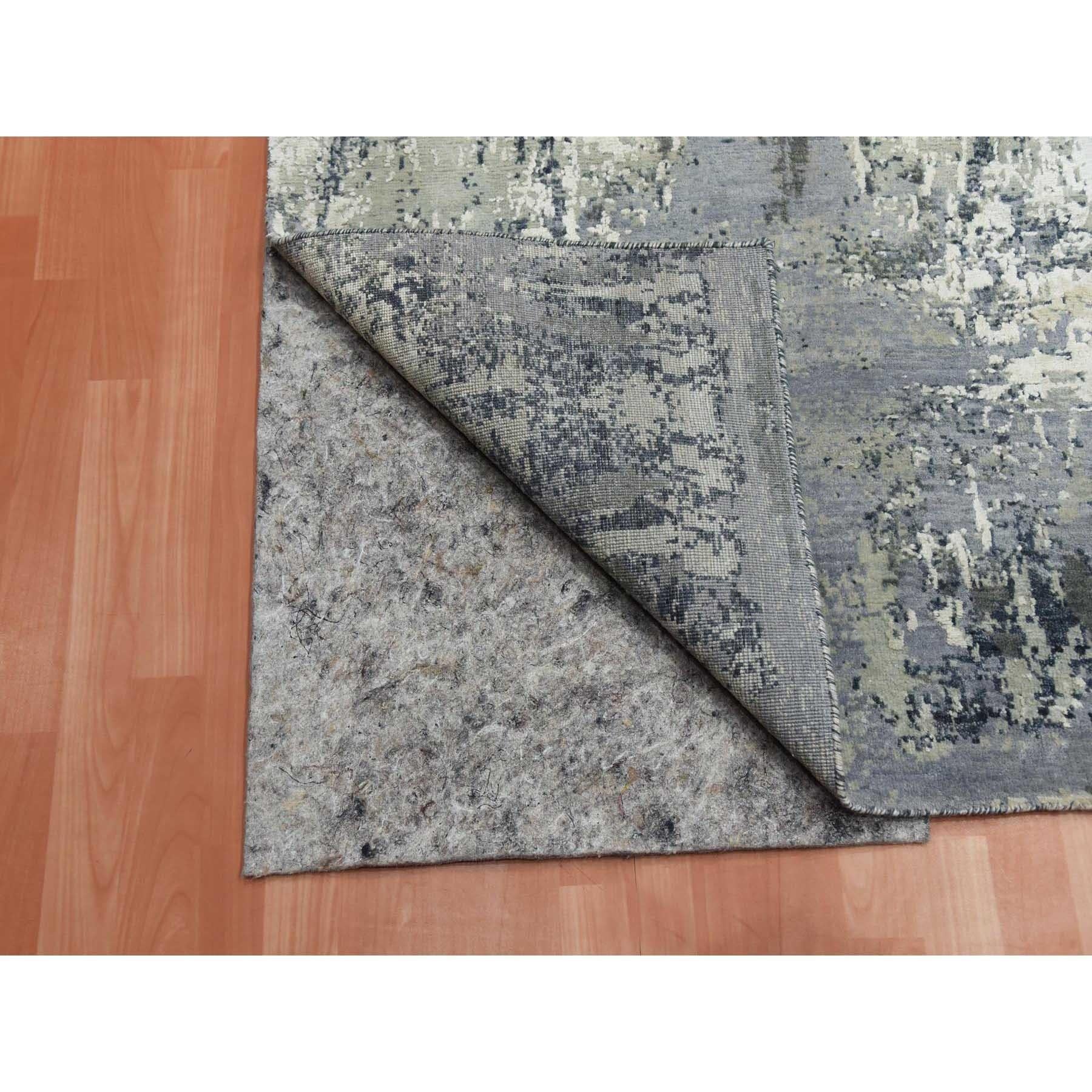 Indian Charcoal Gray Wool and Silk Denser Weave Persian Knot Hand Knotted Square Rug For Sale