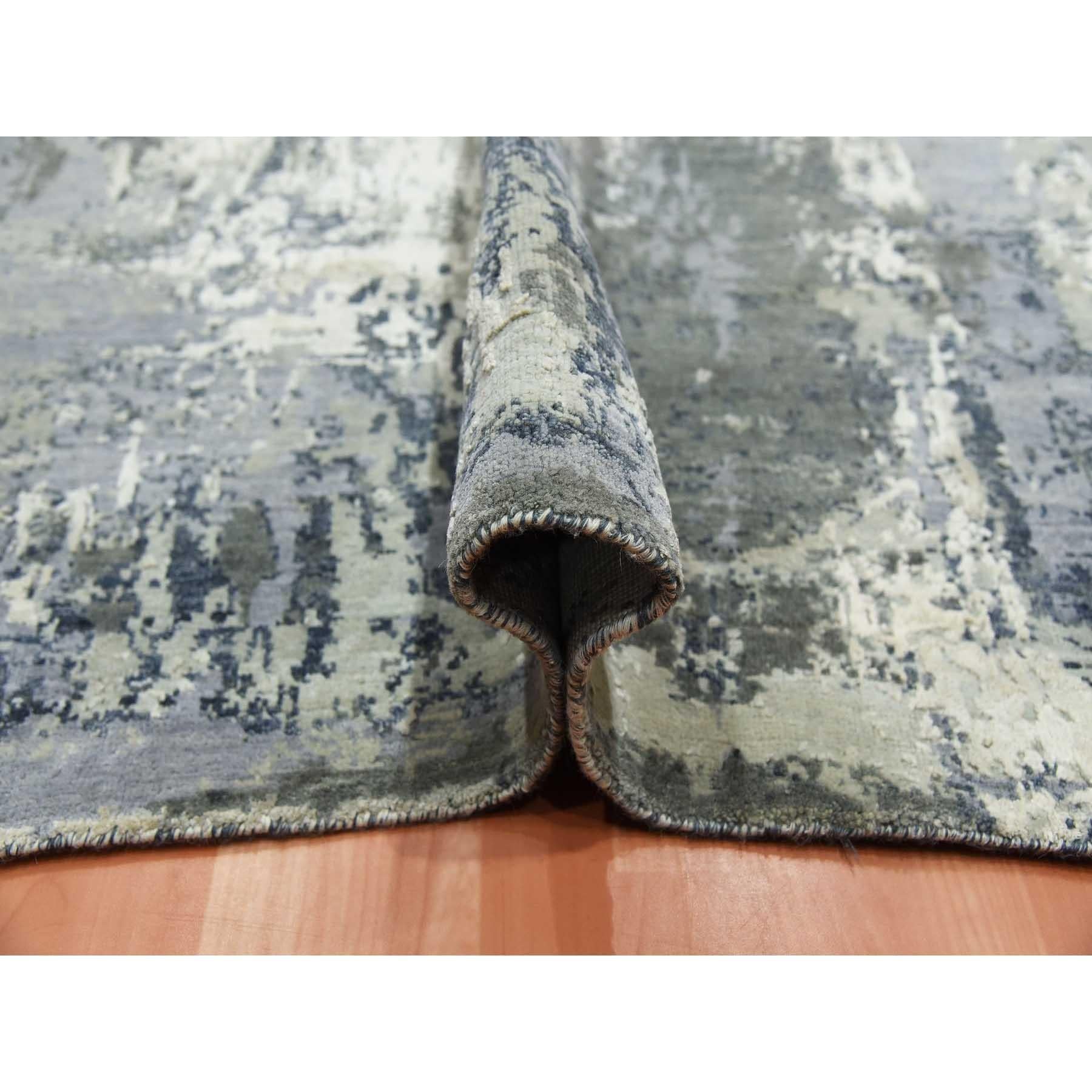 Hand-Knotted Charcoal Gray Wool and Silk Denser Weave Persian Knot Hand Knotted Square Rug For Sale