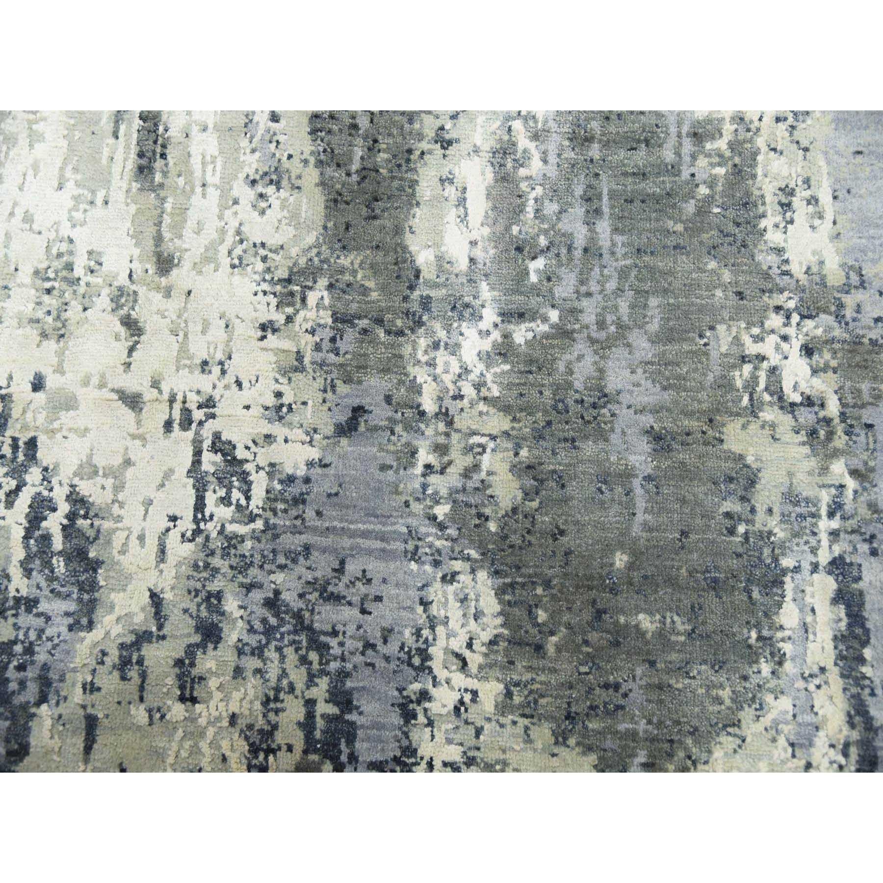 Charcoal Gray Wool and Silk Denser Weave Persian Knot Hand Knotted Square Rug For Sale 1