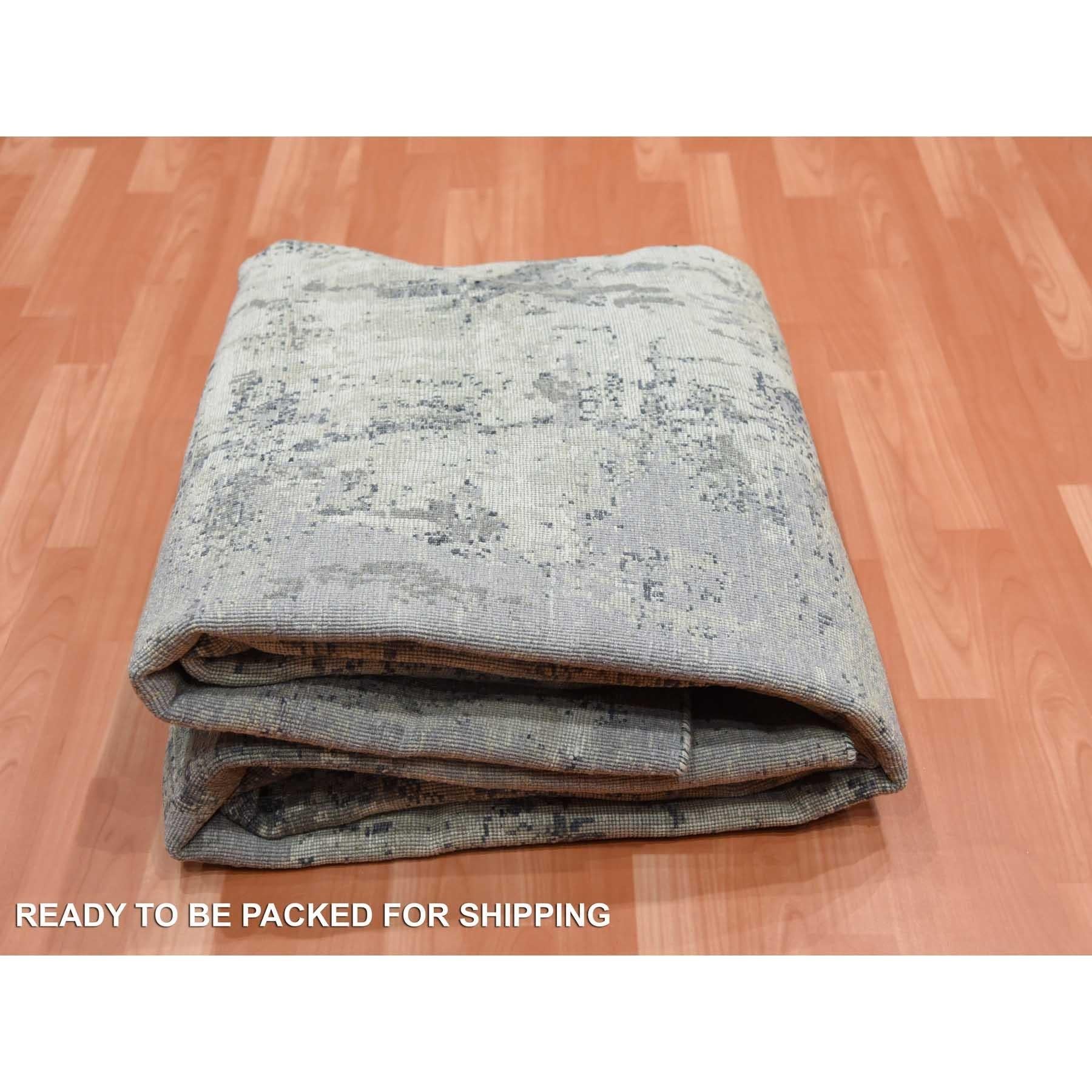 Charcoal Gray Wool and Silk Denser Weave Persian Knot Hand Knotted Square Rug For Sale 2