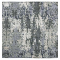 Charcoal Gray Wool and Silk Denser Weave Persian Knot Hand Knotted Square Rug
