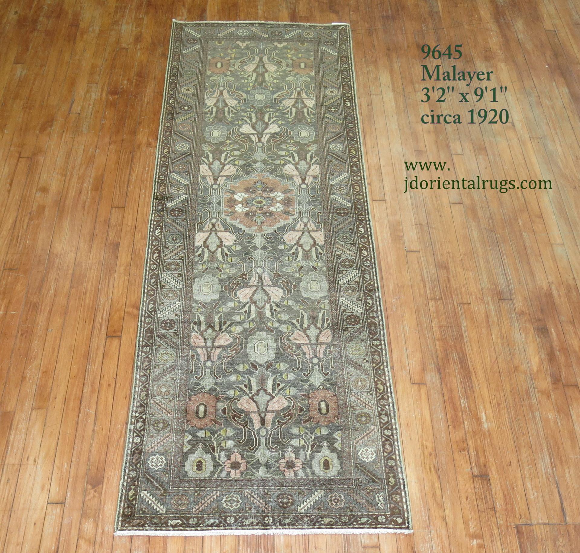 Early 20th century Persian Malayer rug. Predominantly in brown, charcoal, gray accents, circa 1920.

Measures: 3'2