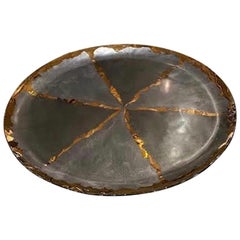 Charcoal Grey and Gold Extra Large Patterned Glass Platter, Brazil, Contemporary