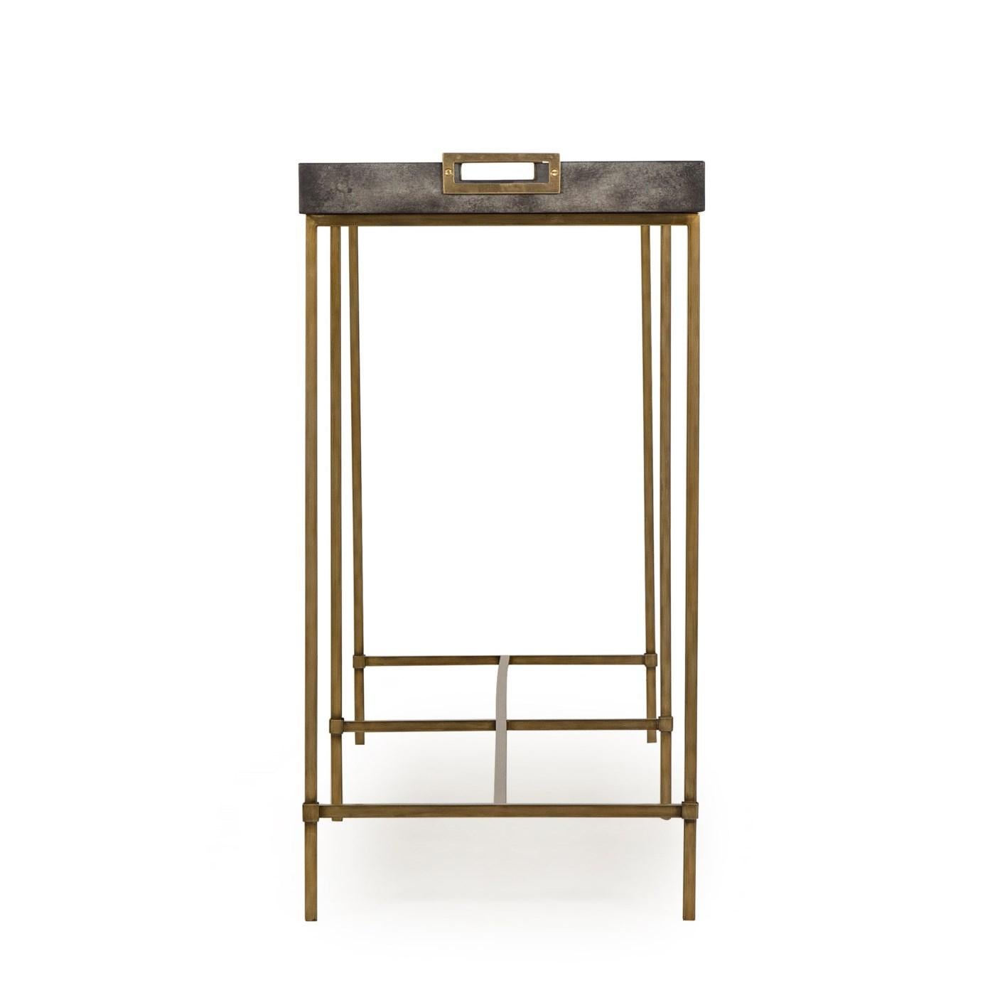 English Charcoal Grey Console Table with Brass Finish For Sale