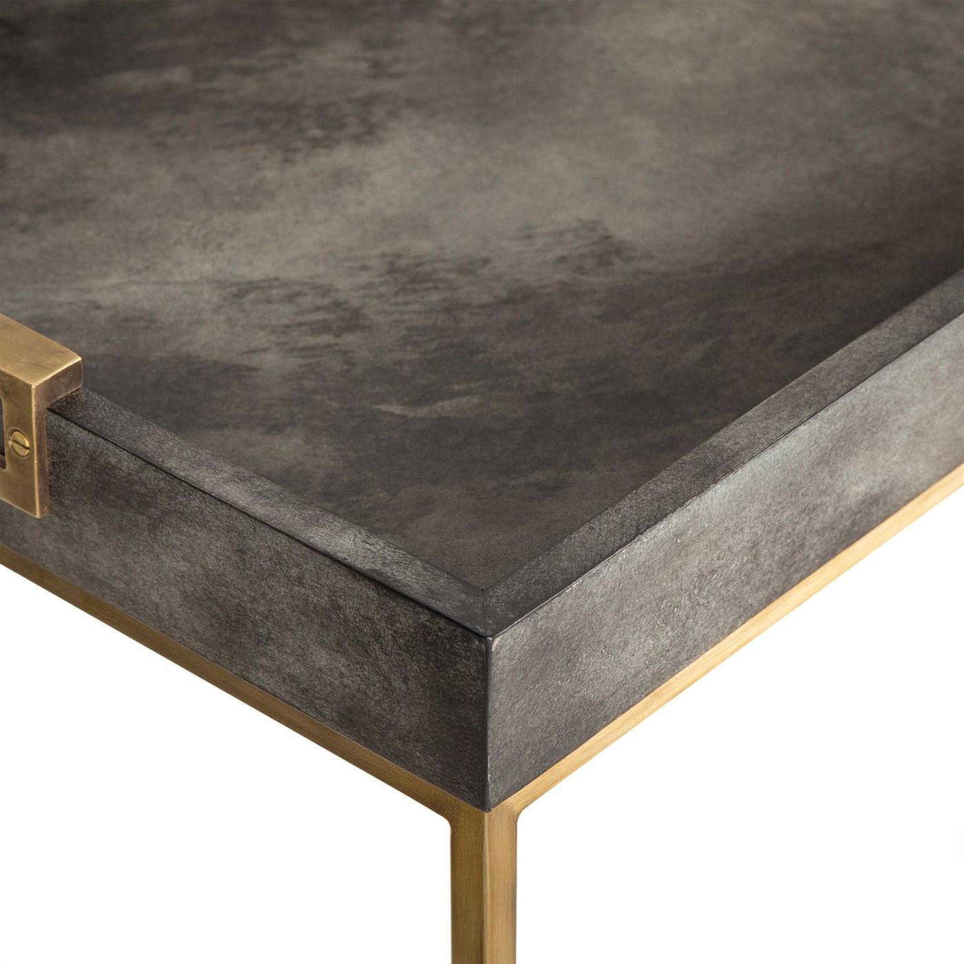 Painted Charcoal Grey Console Table with Brass Finish For Sale