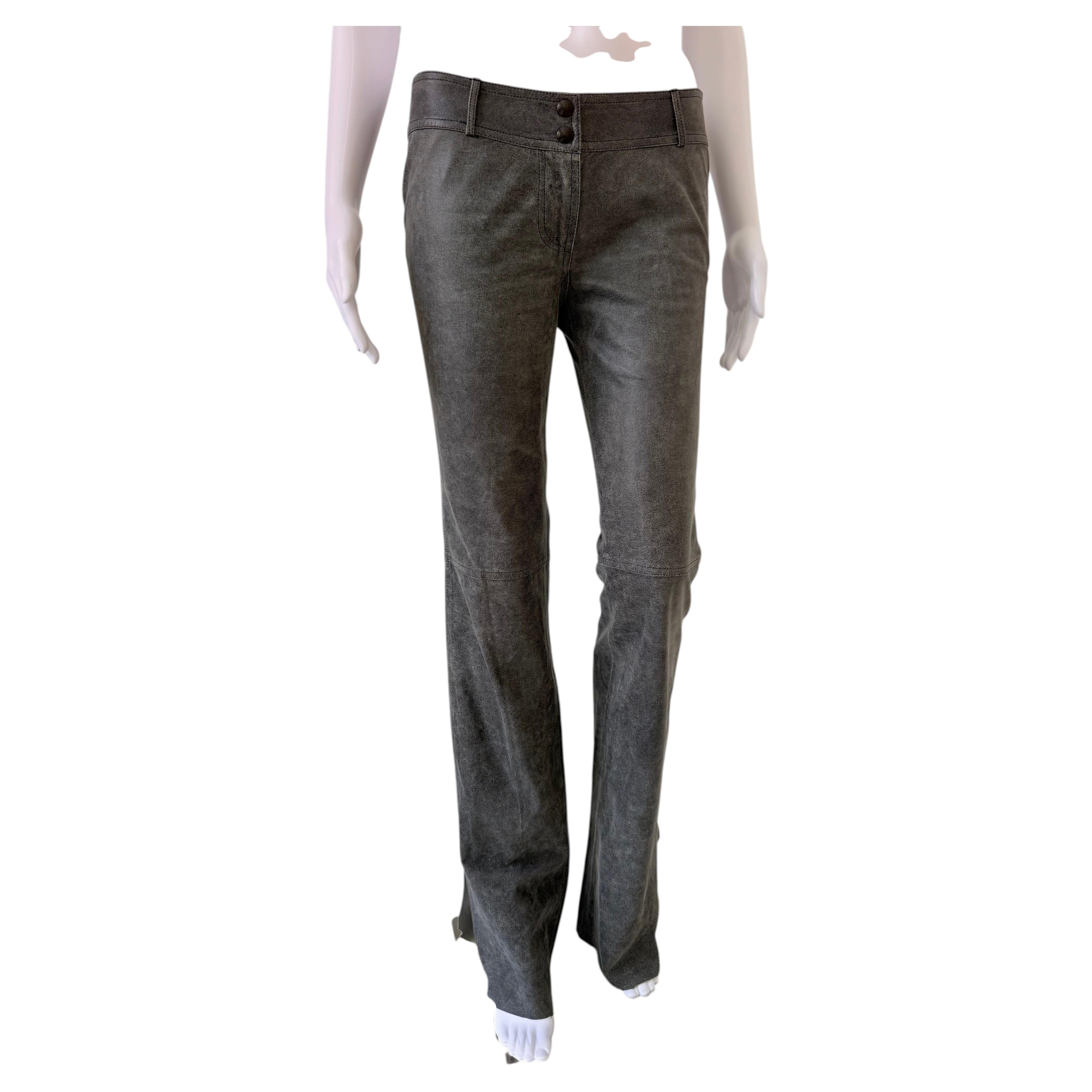 Charcoal Grey Leather Pants For Sale