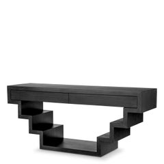 Charcoal Grey Oak Console Table with Architectural Design