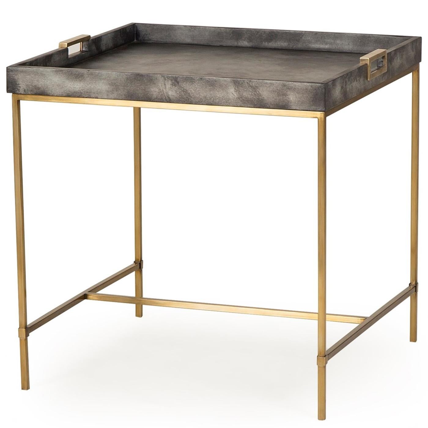 English Charcoal Grey Side Table with Brass Finish