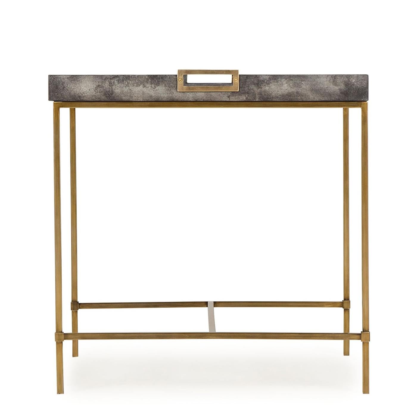 Painted Charcoal Grey Side Table with Brass Finish