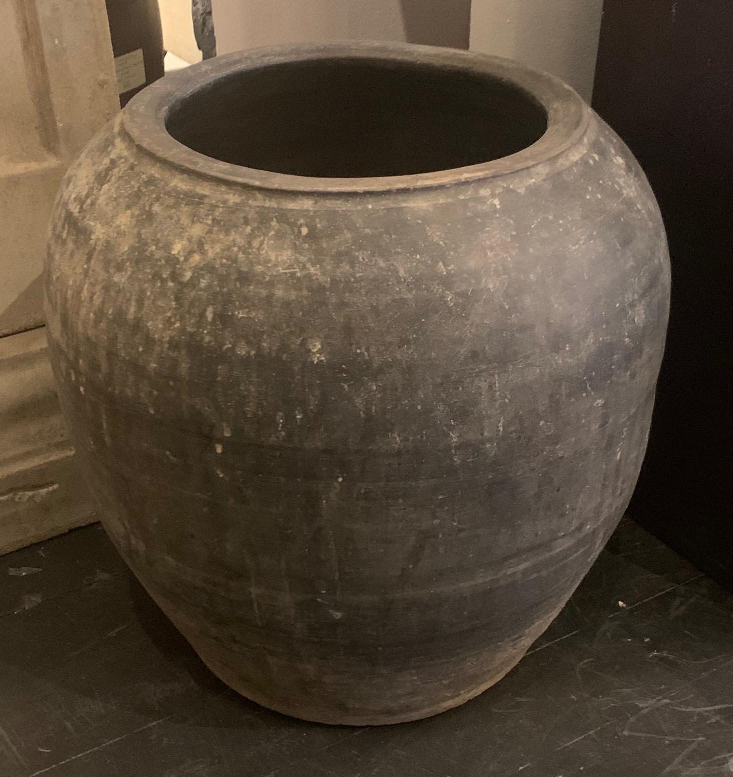 Charcoal Grey Weathered Terracotta Large Pot, China, 20th Century For Sale  at 1stDibs