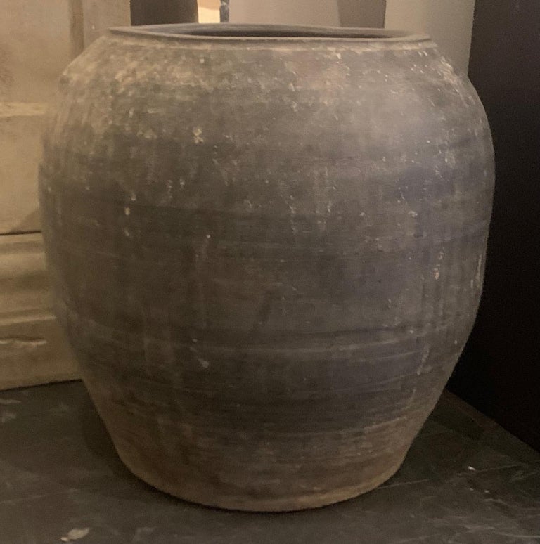 Chinese Charcoal Grey Weathered Terracotta Large Pot, China, 20th Century For Sale