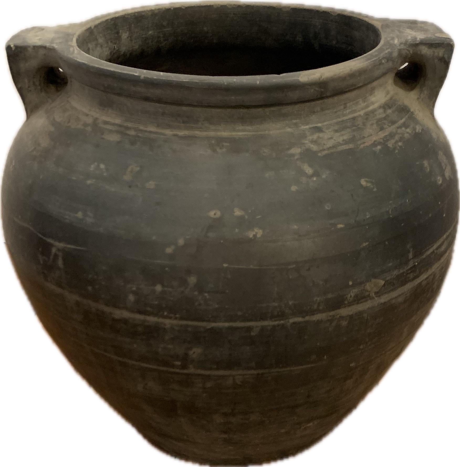 Charcoal Grey Weathered Terracotta Large Pot, China, 20th Century In Good Condition For Sale In New York, NY