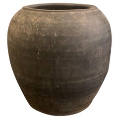 Charcoal Grey Weathered Terracotta Large Pot, China, 20th Century