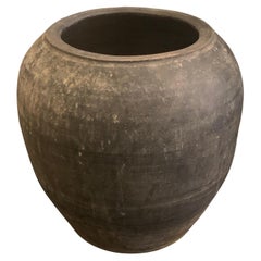 Charcoal Grey Weathered Terracotta Large Pot, China, 20th Century