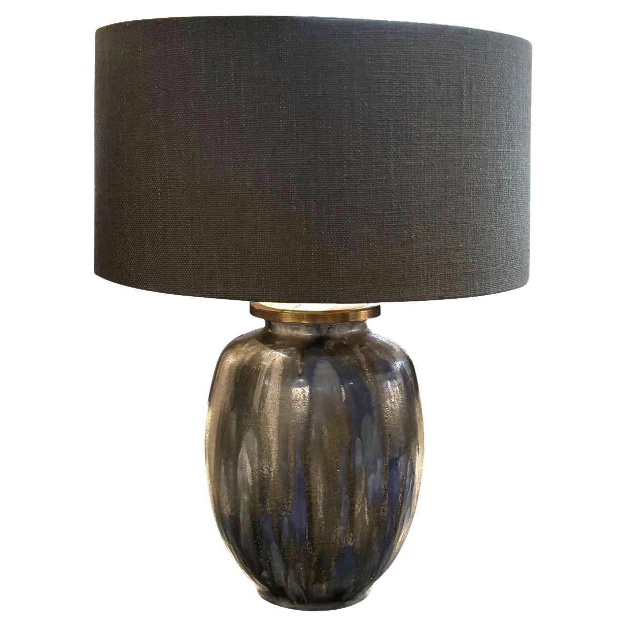 Charcoal Greys And Cobalt Blue Single Lamp With Shade, Belgium, Mid Century For Sale