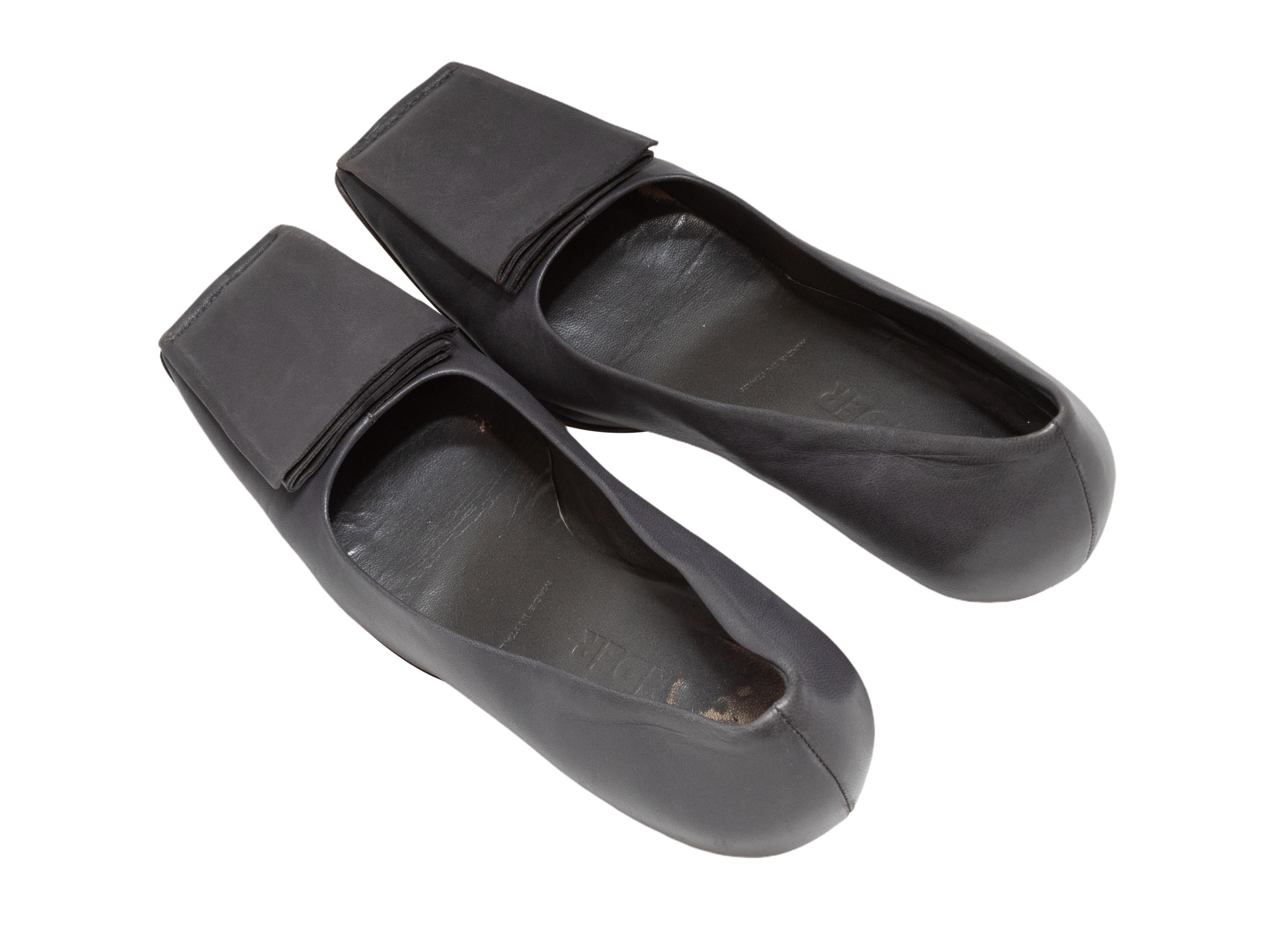 Noir Escarpins à bouts carrés en cuir anthracite Jil Sander Taille 39.5 en vente