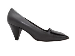 Charcoal Jil Sander Square-Toe Leather Pumps Size 39.5
