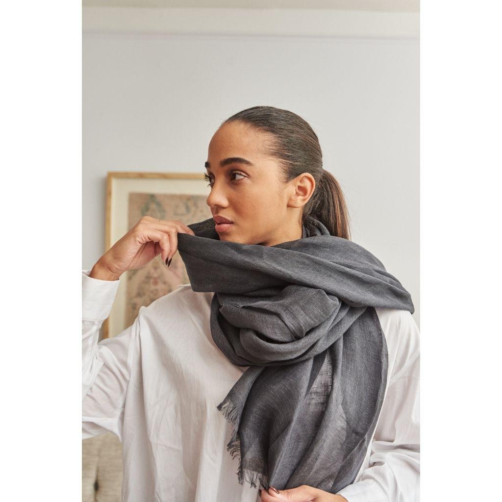 Custom design by Studio Variously, Charcoal is a light weight generously sized linen scarf. It is finely handwoven by master artisans in Nepal.  

A sustainable design brand based out of Michigan, Studio Variously exclusively collaborates with