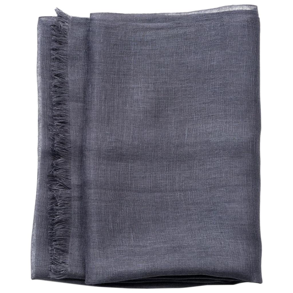 Charcoal Classic Artisanal Linen Scarf For Sale