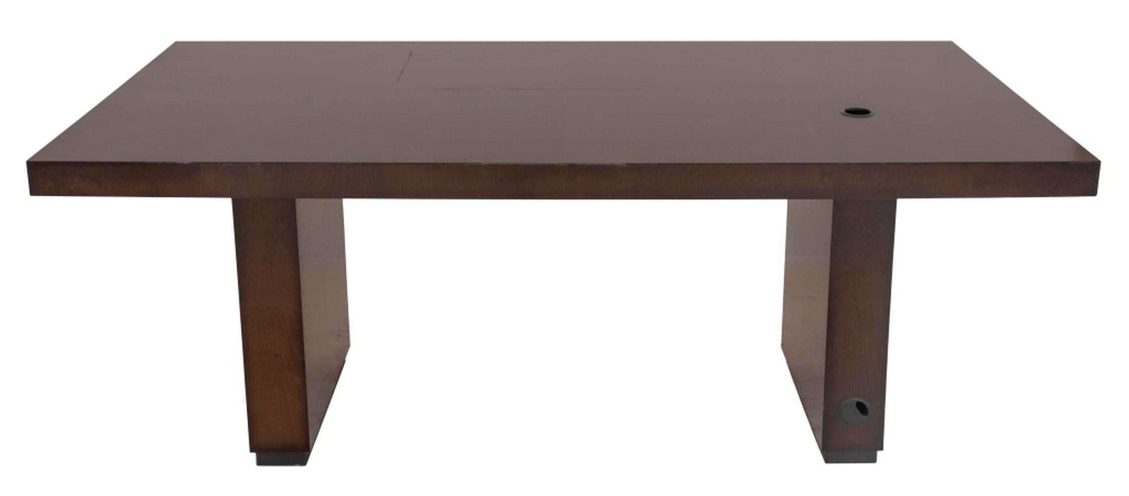 Charcoal Maple Executive Desk, raised on two square legs, one drawer with clear finish to inside. 30.25