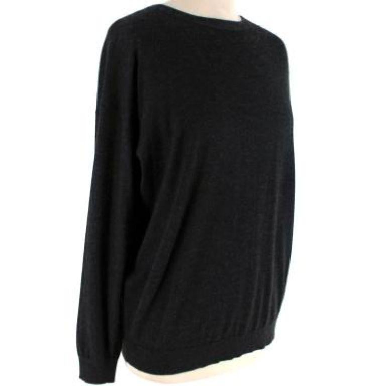 Black Charcoal Marl Cashmere Jumper with Open Monilli Embellished Back For Sale