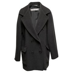 Holzkohlefarbener doppelreihiger Max Mara-Wollmantel Größe IT 46