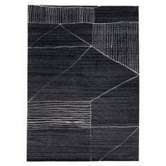 Charcoal Modern Moroccan Style Handmade Geometric Wool Rug by Apadana