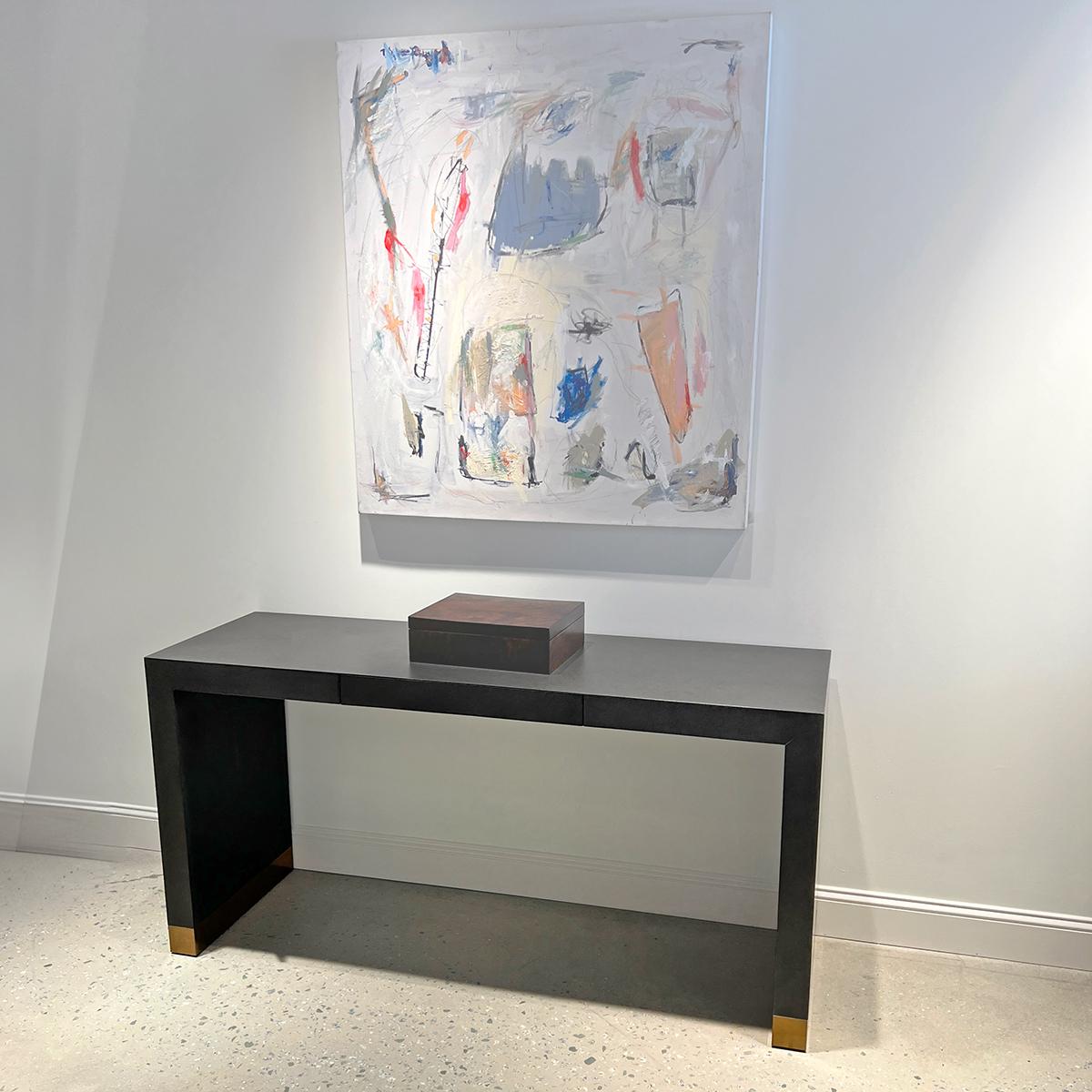 Minimalist Charcoal Modern Waterfall Console Table For Sale
