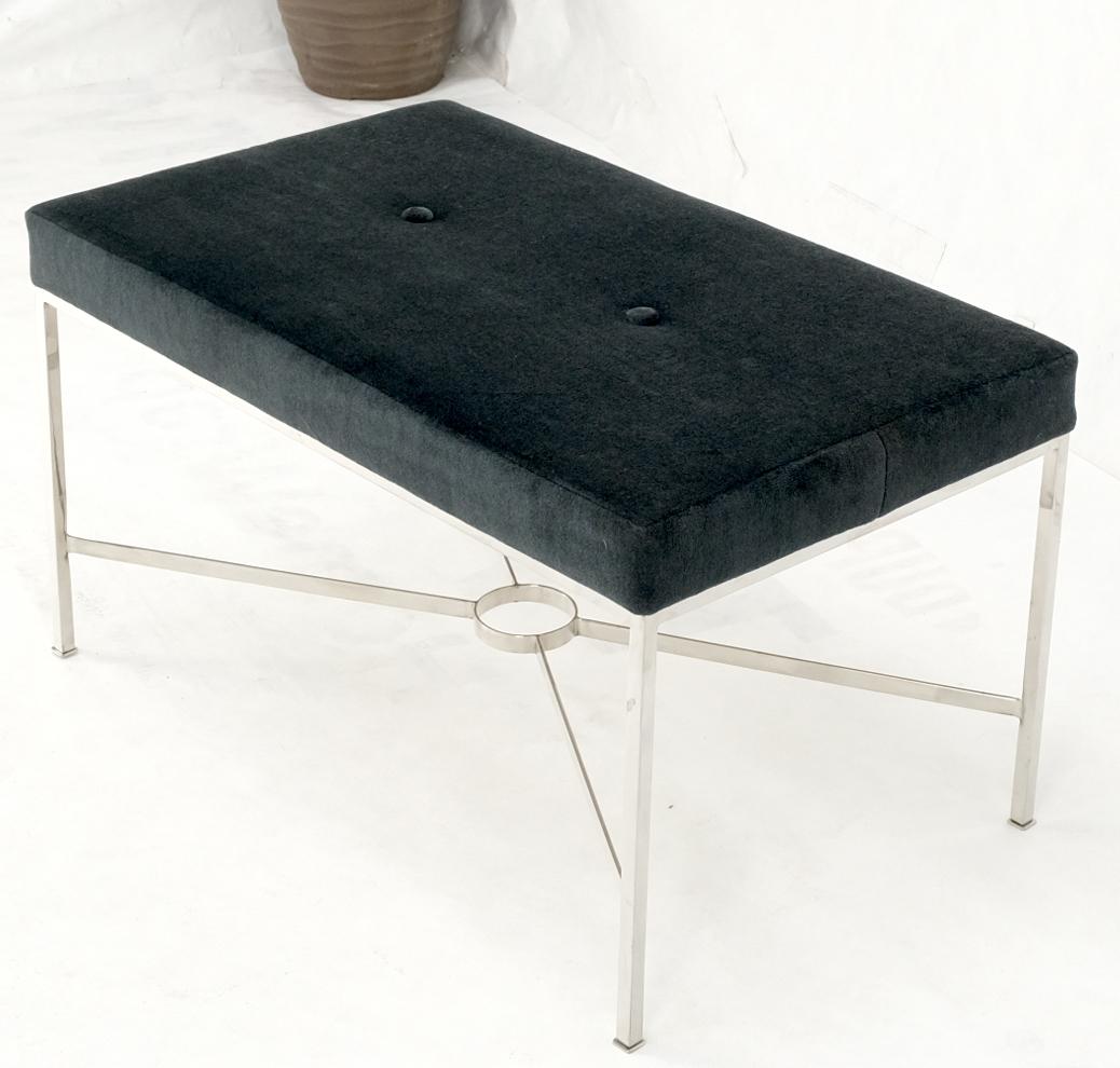 Charcoal Mohair upholstery rectangle bench on stainless steel x shape base mint.