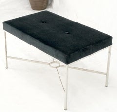 Holzfarbene rechteckige Mohair-Polsterbank auf Edelstahl-Sockel Mint