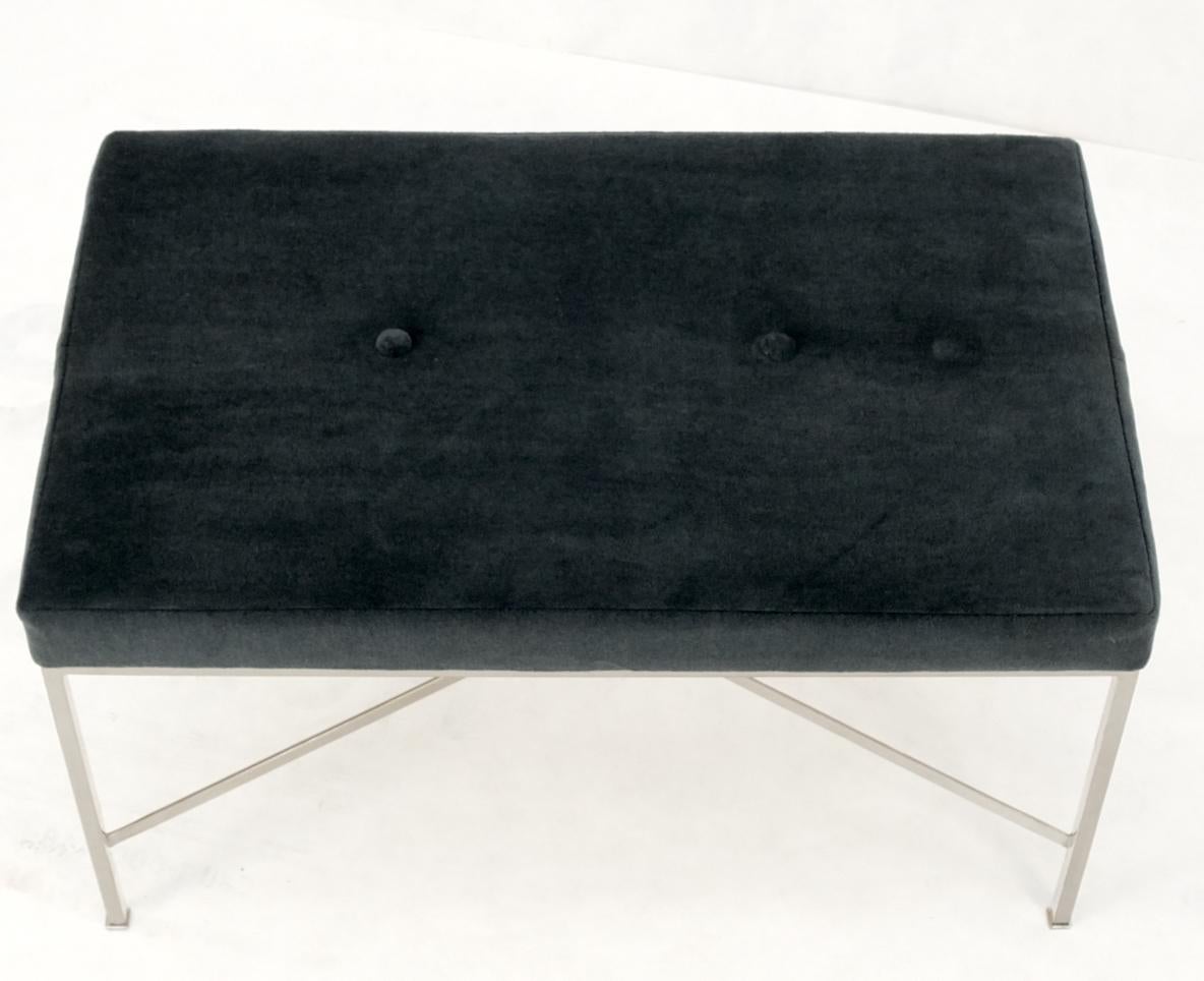 American Charcoal Mohair Upholstery Rectangle Bench on Stainless Steel x Shape Base Mint