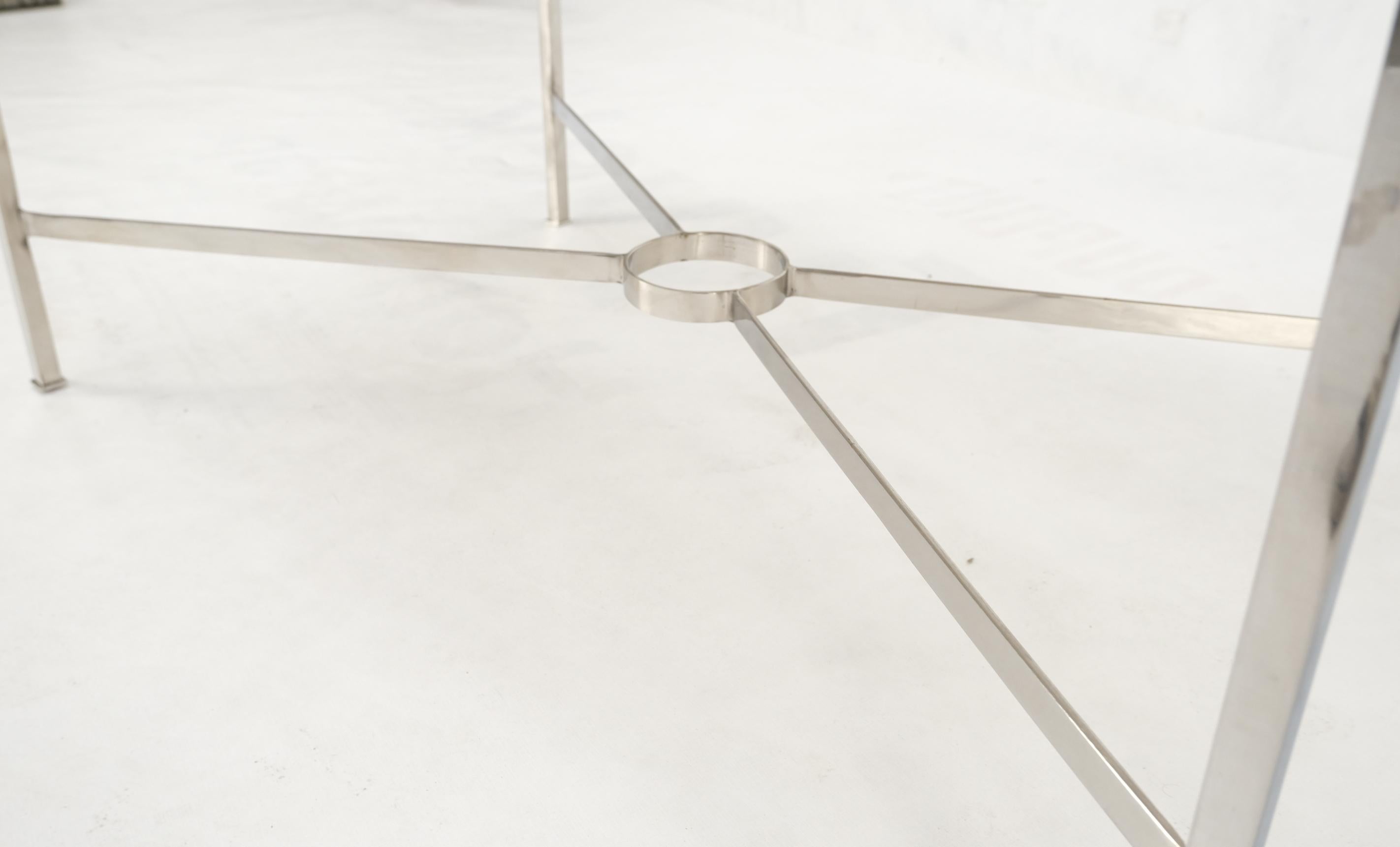 Contemporary Charcoal Mohair Upholstery Rectangle Bench on Stainless Steel x Shape Base Mint