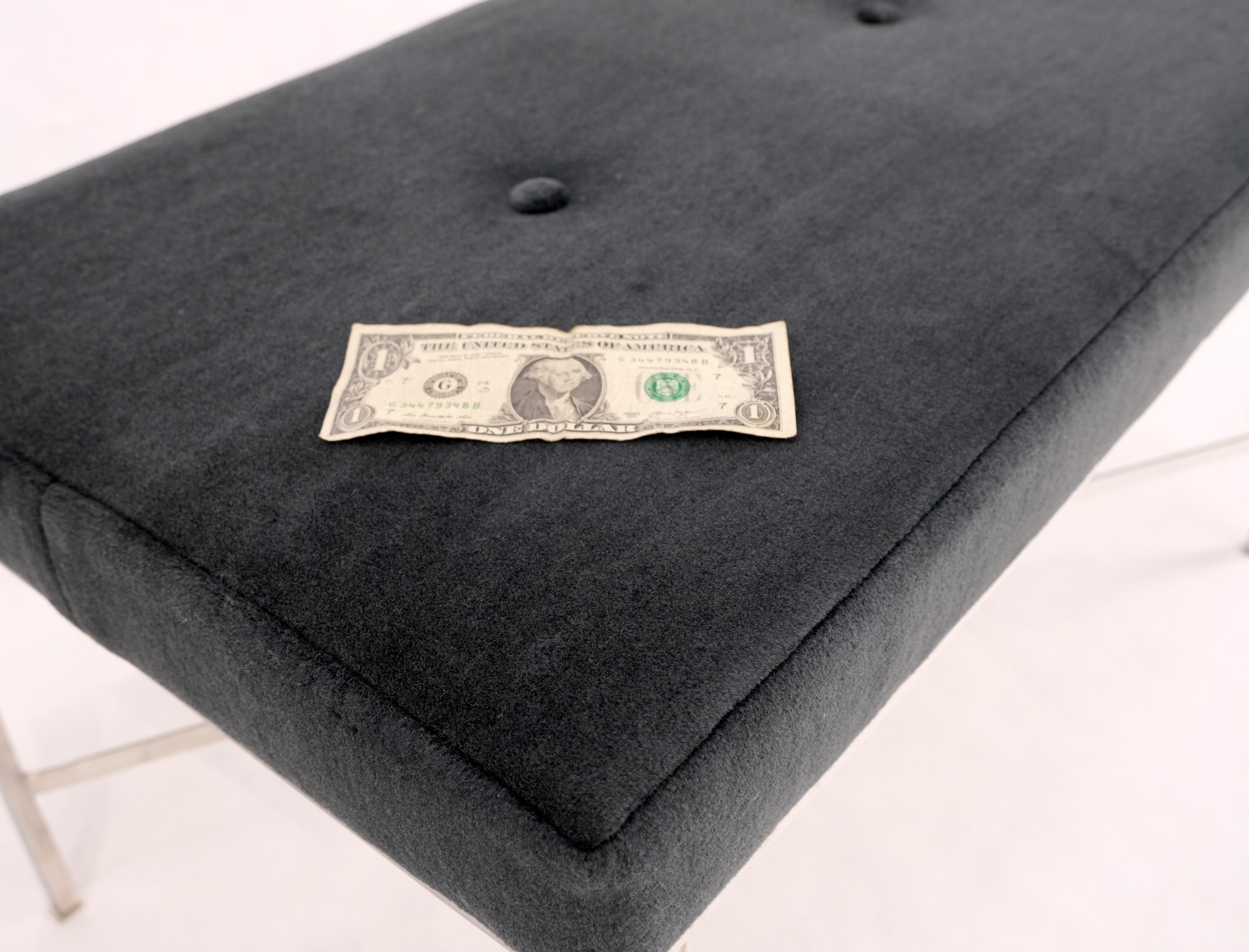 Charcoal Mohair Upholstery Rectangle Bench on Stainless Steel x Shape Base Mint 2