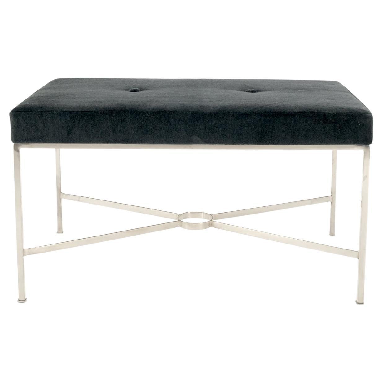 Black Leather Upholstered Rectangular XBase Bench For Sale at 1stDibs