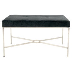 Charcoal Mohair Upholstery Rectangle Bench on Stainless Steel x Shape Base Mint