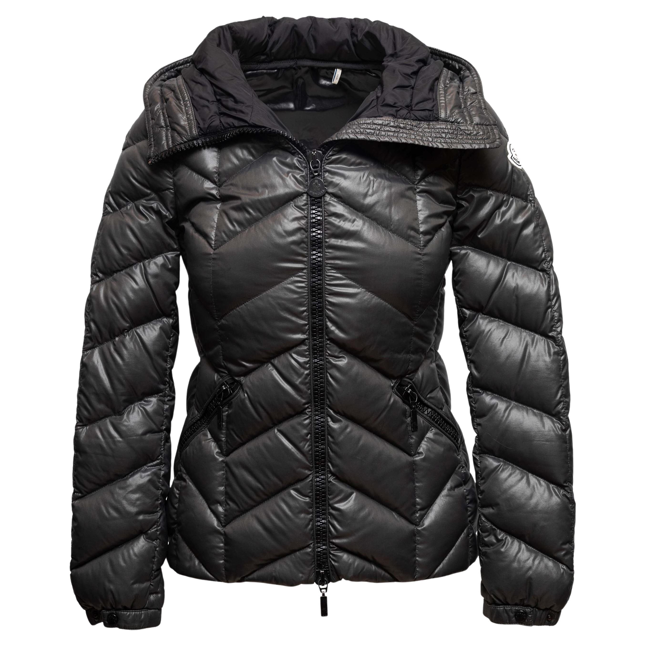 Charcoal Moncler Hooded Down Puffer Jacket Designer Size 0