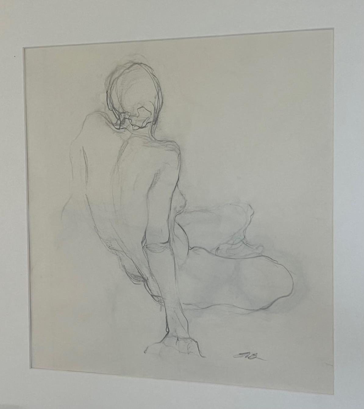 Dessin original au fusain d'une femme nue par l'artiste américaine Sharon Boysal (1939 - 1922). Le dessin est signé, assorti d'un passe-partout et encadré.