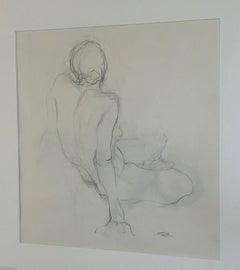 Charcoal Nude Drawing, Organic Modern Style, Signed, 1980s, Framed