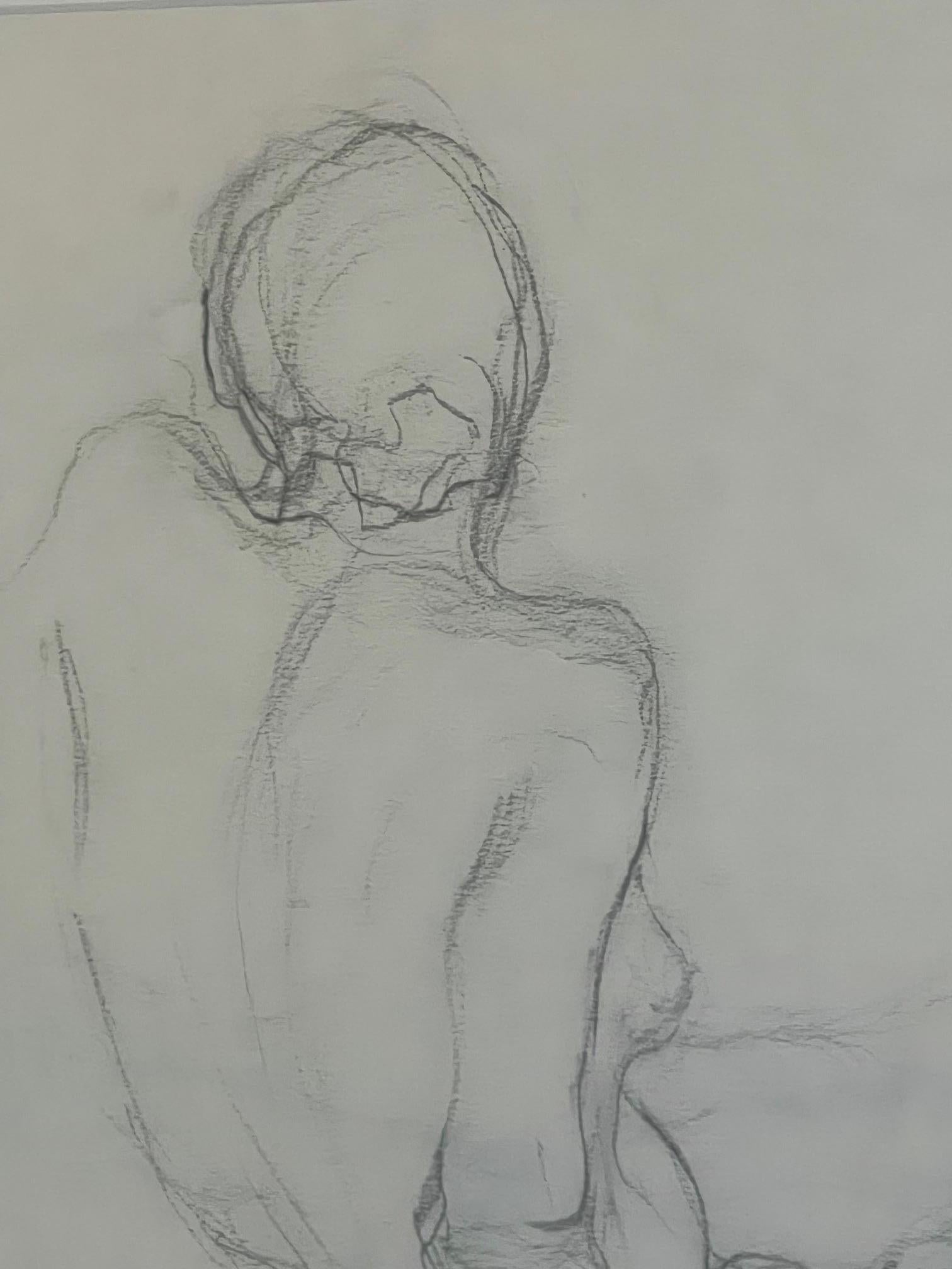 Crayon de couleur Dessin de nu au fusain par Sharon Boysal en vente