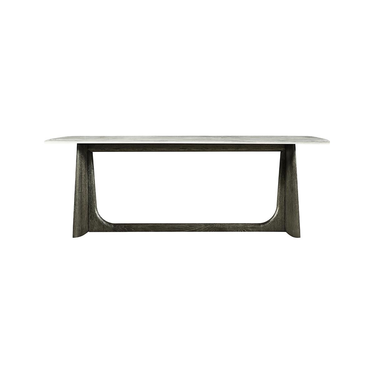 Mid-Century Modern Charcoal Oak Modern Marble Top Dining Table For Sale