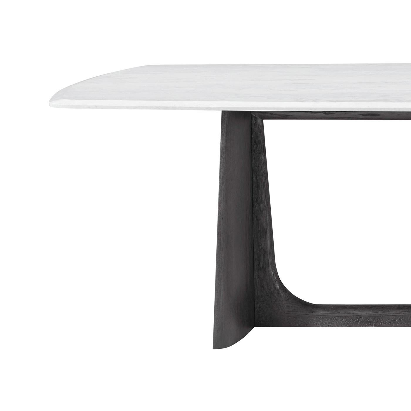 Vietnamese Charcoal Oak Modern Quartz Top Dining Table For Sale