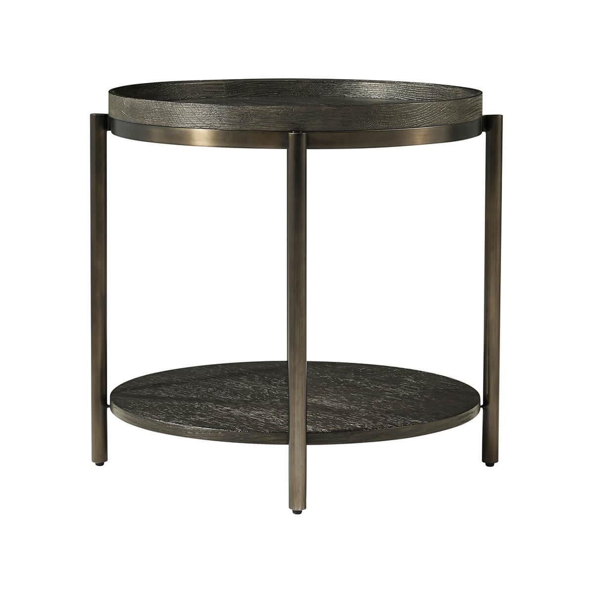 Mid-Century Modern Charcoal Oak Round Side Table For Sale
