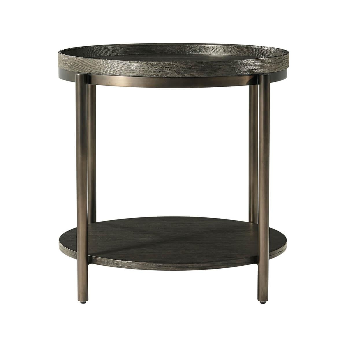 Vietnamese Charcoal Oak Round Side Table For Sale