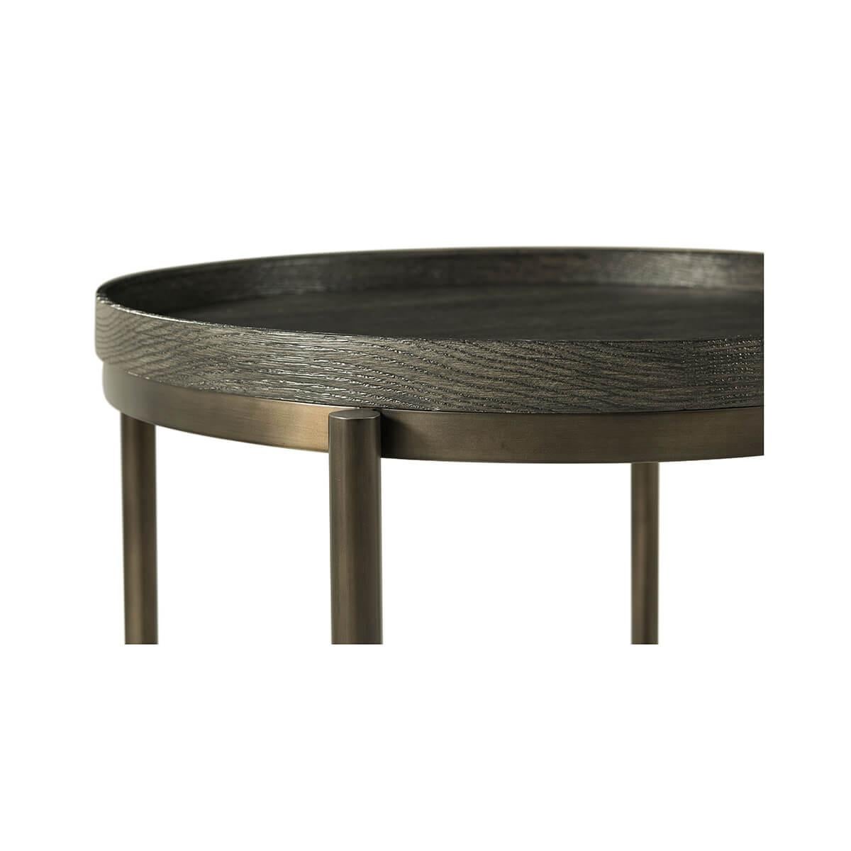 Charcoal Oak Round Side Table In New Condition For Sale In Westwood, NJ