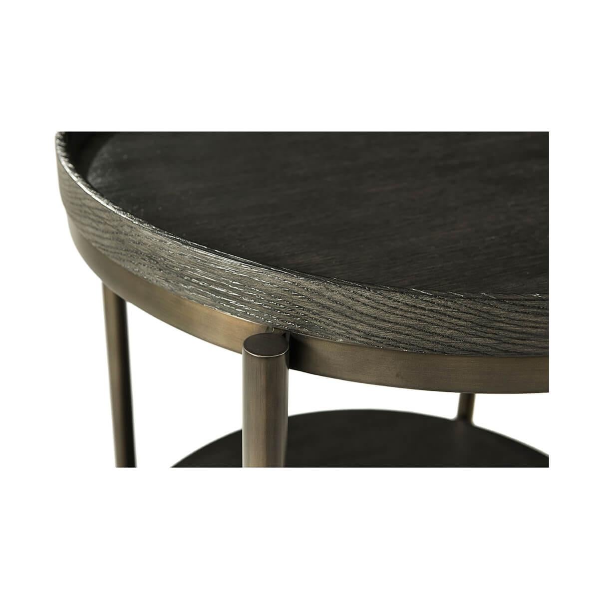 Contemporary Charcoal Oak Round Side Table For Sale
