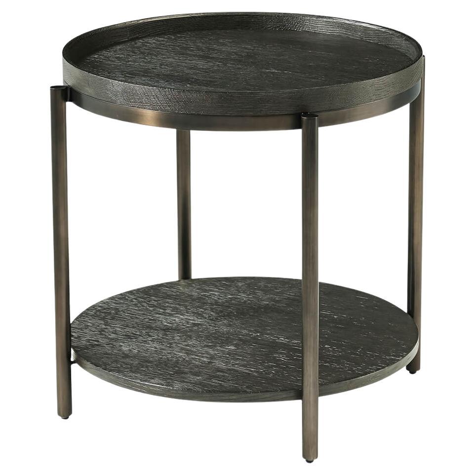 Charcoal Oak Round Side Table For Sale