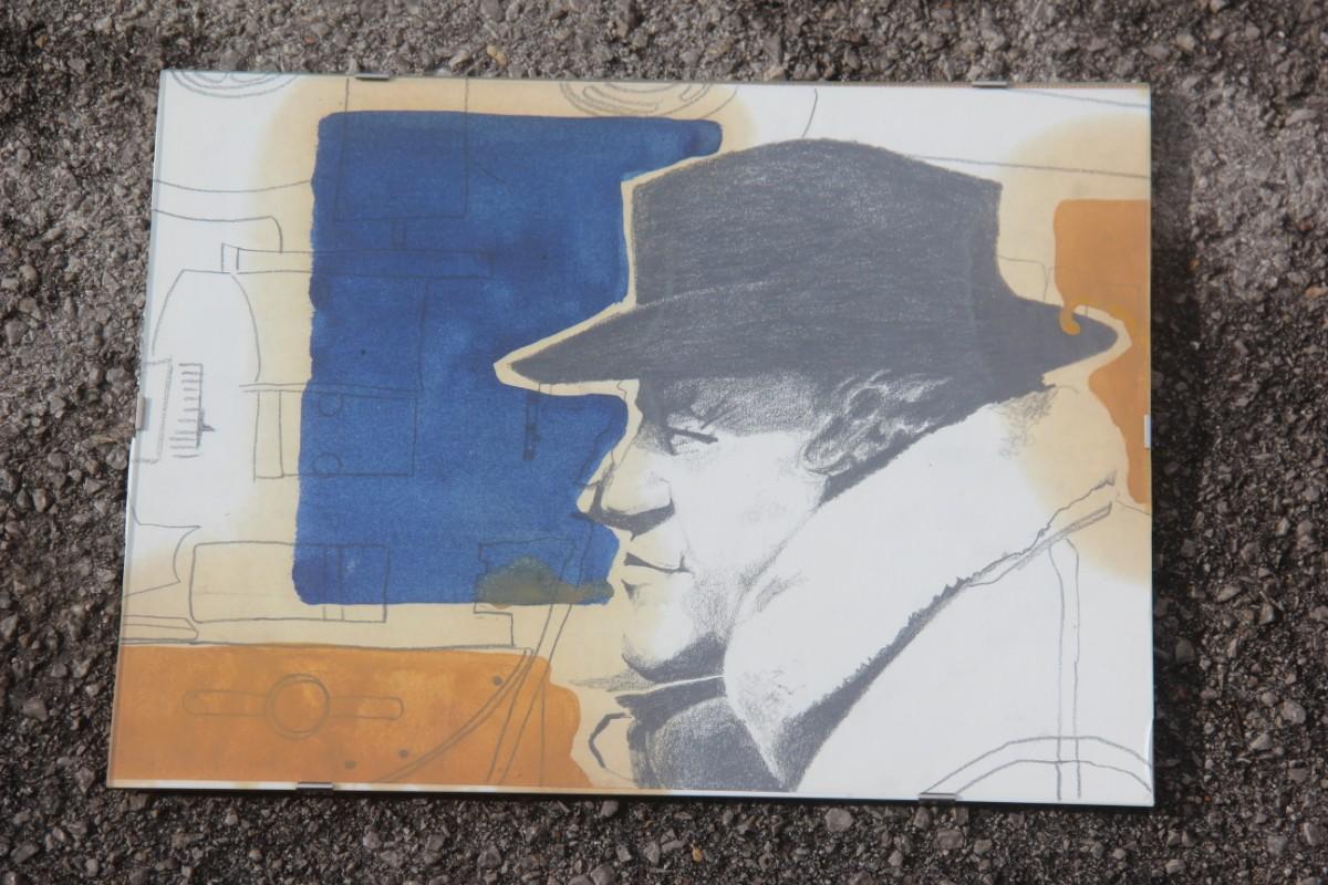 Charcoal on Paper and Mixed Technical Tempera Italian Films Cinema Movie 1970s In Good Condition For Sale In Palermo, Sicily