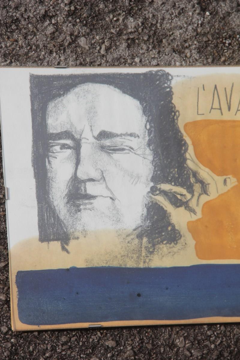 Charcoal on Paper and Mixed Technical Tempera Italian Films Cinema Movie 1970s For Sale 1