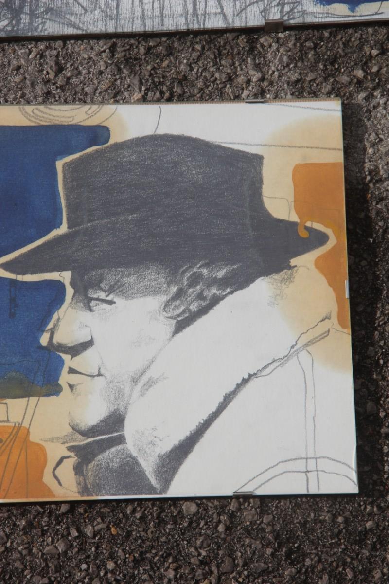 Charcoal on Paper and Mixed Technical Tempera Italian Films Cinema Movie 1970s For Sale 2
